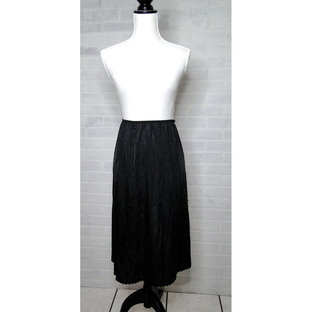 Vintage WARNER'S PERFECT MEASURE pinup skirt Lace-Trim Half-Slip Black‎ M 29"